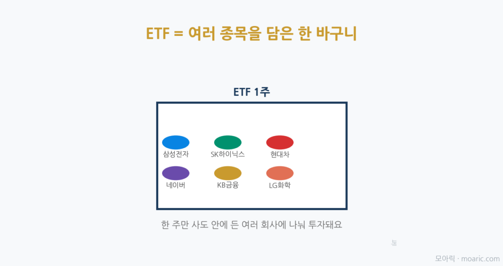ETF는 여러 종목을 담은 한 바구니 개념도